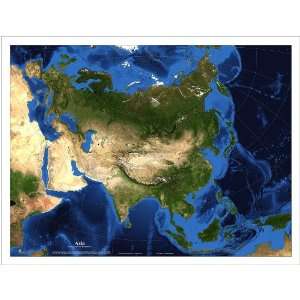 Satellite Map of Asia   Topography and Bathymetry   18x24 Fine Art 