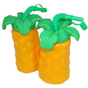  Luau Tropical Plastic Palm Tree Cups with Straws   12 Pack 