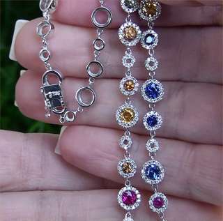 Estate 7.06 ct Multi Color VVS Sapphire Diamond Vintage Necklace 14k 
