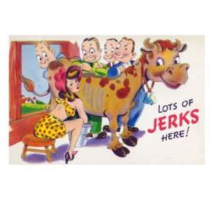  Comic Cartoon   Lots of Jerks Here; Woman Milking Cow with 