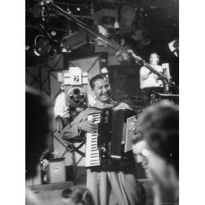  Bandleader Lawrence Welk Playing Accordion Amidst 