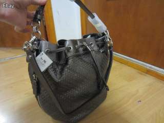 Coach 17770 MADISON WOVEN LEATHER MARIELLE DRAWSTRING Bag Tote PEWTER 