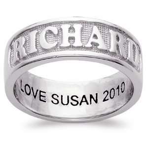   STERLING Platinum Plated Sterling Framed Name Engraved Band Jewelry