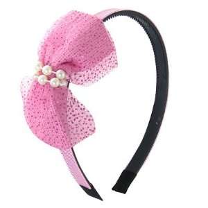   Girls Dot Beaded Pink Gauze Bowknot Accent Hairband Hair Hoop Beauty