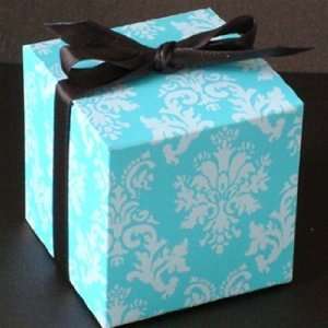  Turquoise Damask Cube Favor Box