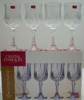CRISTAL DARQUES PARIS A SET OF 4 LONGCHAMP WINE GLASSES 5 1/2 OZ. NEW 