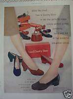 TOWN & COUNTRY TWEEDIE WOMENS SHOES VINTAGE AD 1951  