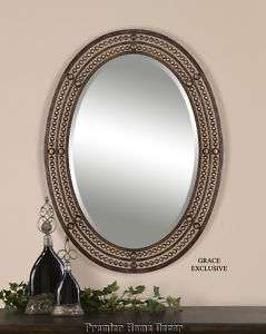 Tuscan Oval Distressed Oil Rubbed Bronze Frame Mirror  