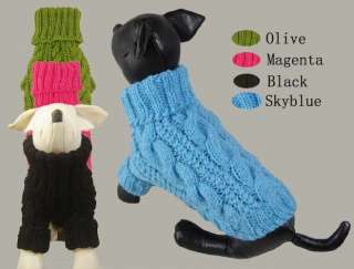 Small Dog Pet Hand knitted Turtleneck Cable Sweater  