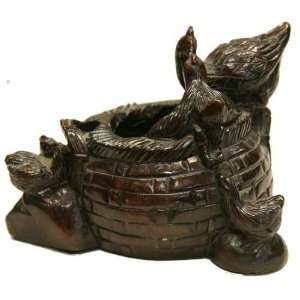  Chickens Around the Feed Basket   Hand Carved Stone Holder 