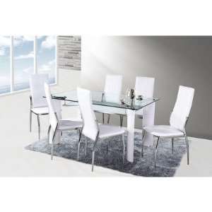   Dining Set with White Faux Leather Chairs 