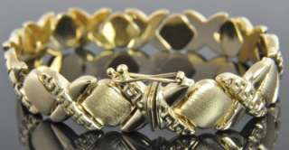 Atasay Turkish 14K Yellow Gold XO Greek Key Panel Link Chain Bracelet 