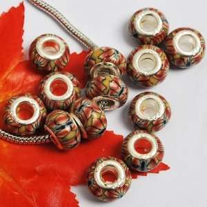  #7016 Dark Red Flowers Polymer Clay Bead 925 silver core 
