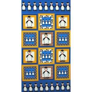  45 Wide Lindseys Penguins Happy Dance Panel Blue Fabric 