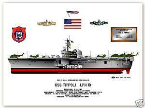 USS Tripoli LPH 10 Drawing, Amphibious ship print  