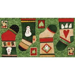   Wide Just Snow Special Stocking Panel Green/Red Fabric By The Panel