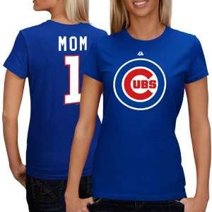  Chicago Cubs Womens Royal #1 MOM Name & Number T Shirt 