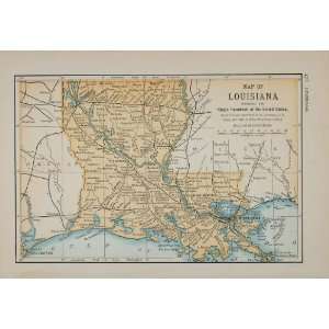 1891 Print Map Louisiana State Geographical Geography   Original Print