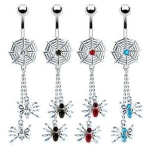  Spider navel ring with dangling jeweled spiders 