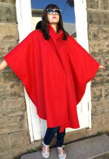 vintage 80s RED avant garde draped poncho batwing Scarf CAPE COAT Wrap 