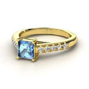  Avenue Ring, Princess Blue Topaz 14K Yellow Gold Ring with 