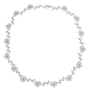 La Preciosa Sterling Silver FW Pearl and CZ Flower Necklace (3 mm)
