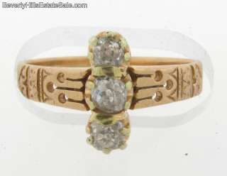 Antique Victorian 3 Diamond 18K Yellow Gold Ring  