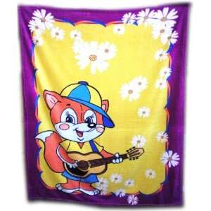   Children Star Cat Playing Guitar Coral Fleece Blanket, 48 By 60