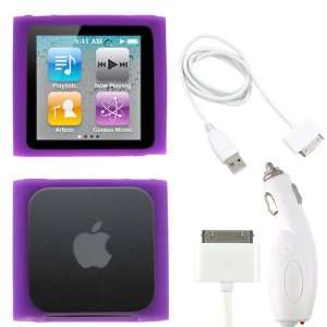  Cable + Purple Silicone Skin Soft Cover Case for the Apple iPod Nano 6