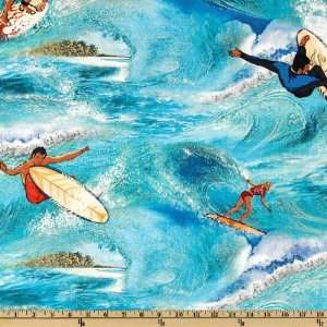  44 Wide Sun Sand Surf Surfers Blue Fabric By The Yard 