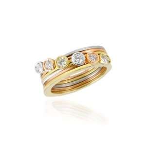 Torrini Bezel set Diamond Three tone 18K Gold Stackable Ring   Set of 