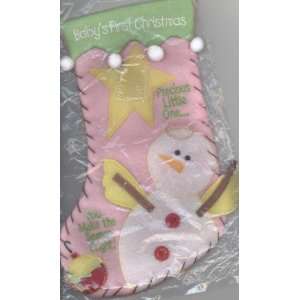  Babys First Christmas Stocking, Pink, Felt, Snow Angel 