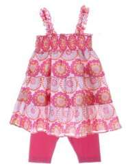 Little Maven Orange/Pink Circle Print Woven Dress & Pink Legging Set