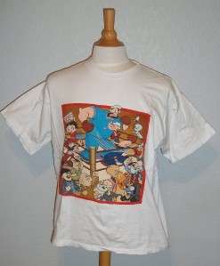 Mens White T Shirt with Cartoon Characters Popeye Betty Boop Felix 