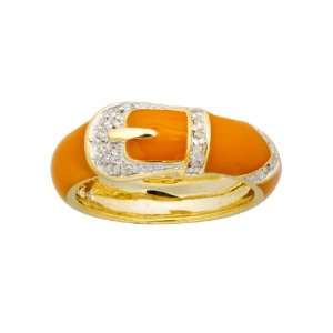 Sterling Silver Golden Yellow Enamel Diamond Accent Womens Ring, Size 