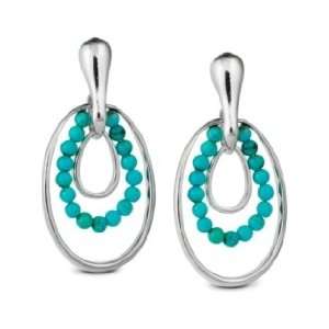    Sterling Silver Kingman Turquoise Beaded Loop Earrings Jewelry