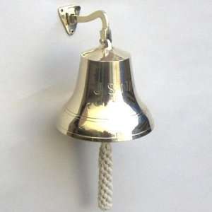 Large Solid Brass Wall Mount Bell with Knotted Pull, 10, Inscribed US 