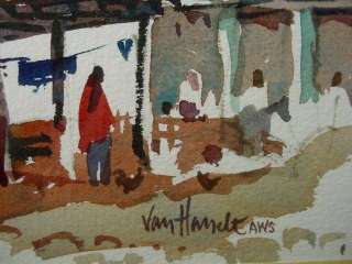 TONY VAN HASSELT Signed Watercolor SPANISH COLONIAL VILLAGE South 
