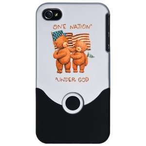 iPhone 4 or 4S Slider Case Silver One Nation Under God Teddy Bears 