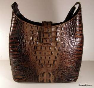 Brahmin Toasted Almond Leather Embossed Croc Shoulder Handbag Purse 
