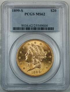 1899 S $20 Liberty Gold Double Eagle, PCGS MS 62, Better Coin  