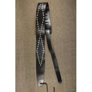 Custom Made Studded Leather Guitar Strap Silver Studs Classic Style 