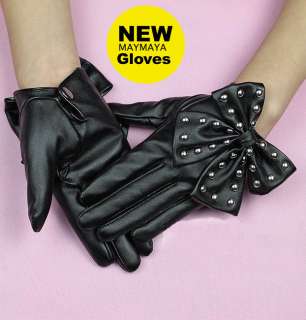 New Black Brown Rivets Butterfly Fashion Leather Gloves LADY GAGA 