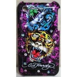   Hardy Iphone 3g 3gs Case Faceplate Tiger Roaring w/ Swarovski Crystals