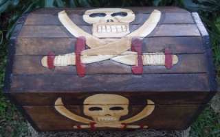   Caribbean Pirates Treasure Chest Skull and Sabers Tiki Bar  
