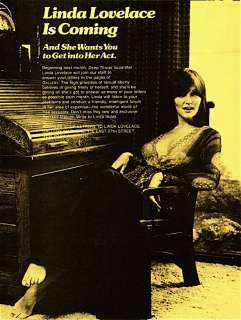 Vintage 1975 Deep Throat Star Linda Lovelace Print Ad  