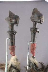 Vintage African Art Carved Wood Baule Whisk Scepter Set  