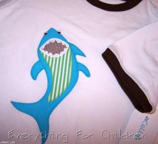   boutique shirt 5 6 NWT shark t white aqua brown summer beach  