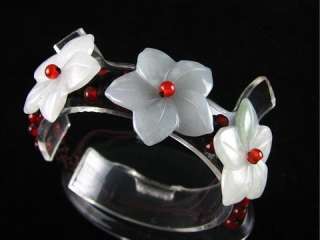 Adjustable Hand knotted Burma Jade Beaded 3 Big 5 Star Flower Bracelet 