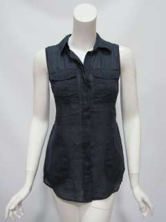 Theory womens true navy milly buttoned up sleeveless blouse top S $170 